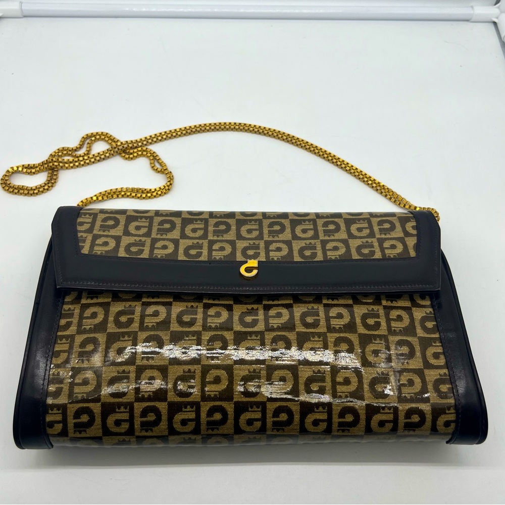 COMTESSE VINTAGE Made In West Germany Brown Patent Leather Monogram Shoulder Bag